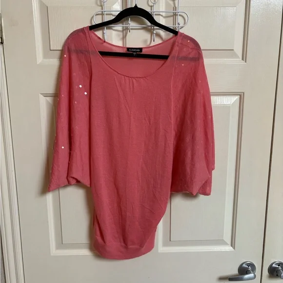 VTG Y2K Bebe Sequined 100% Cashmere Pink Bat Wing Sweater - Picture 2 of 8